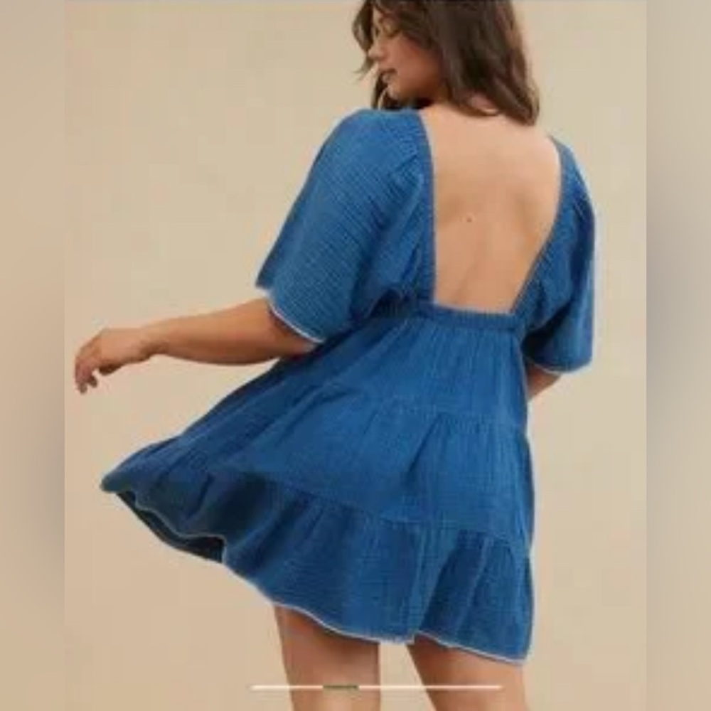 Aerie Gauze V-Neck Blue Dress 
Size XS - Picture 2 of 6
